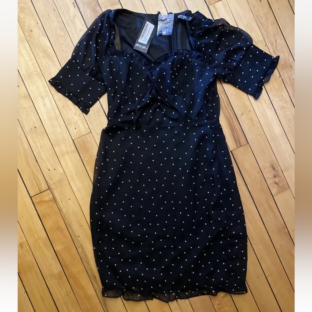 NEW Nasty Gal. Size 4 Black Polkadot, Mini Dress. Style: “You Dot It Good”